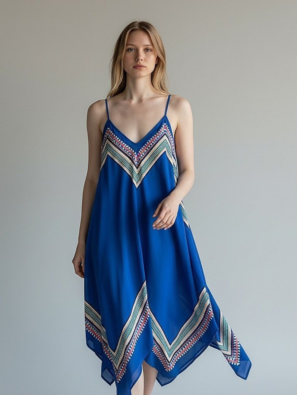 NWT! Meraki Blue V-Neck Spaghetti Strap Handkerchief Hem Dress
